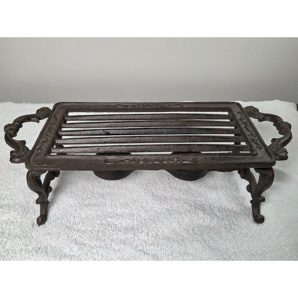 Vintage Cast Iron Food Warmer Trivet Stand Double Tea Light Holder Ornate